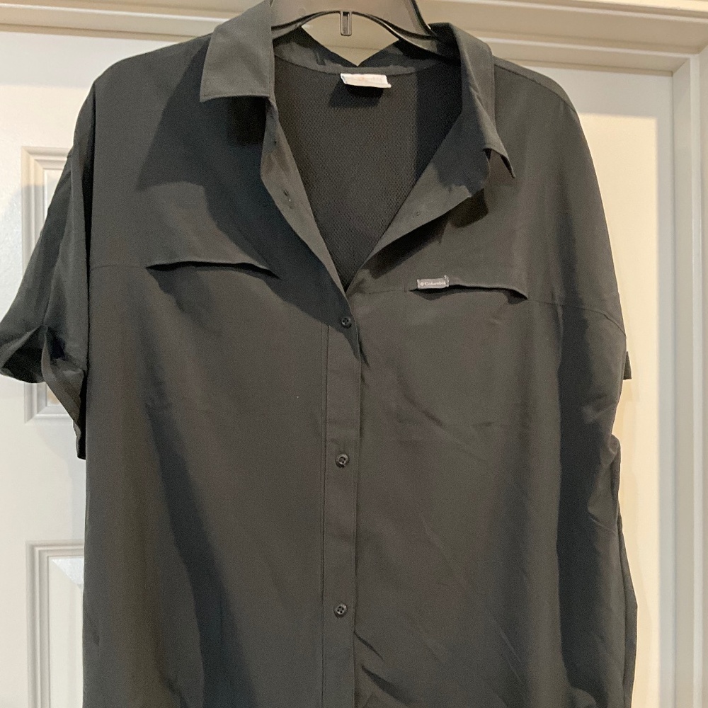 Columbia button down blouse cinched waist XL